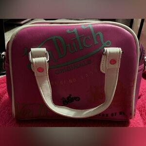Von Dutch Pink Mini Satchel with White Handles
